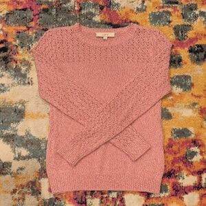 LOFT Textured Pink Crew Neck Sweater